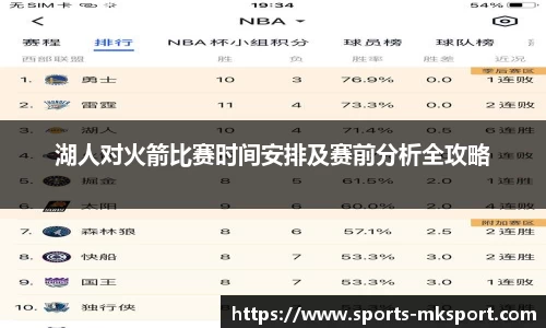 湖人对火箭比赛时间安排及赛前分析全攻略